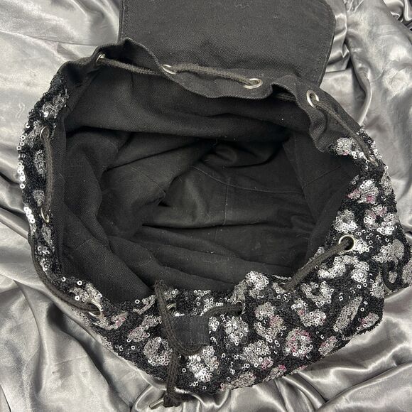 Victoria\'s Secret PINK Drawstring Silver Sequin Bling Large Backpack Pockets Y2K main image 11